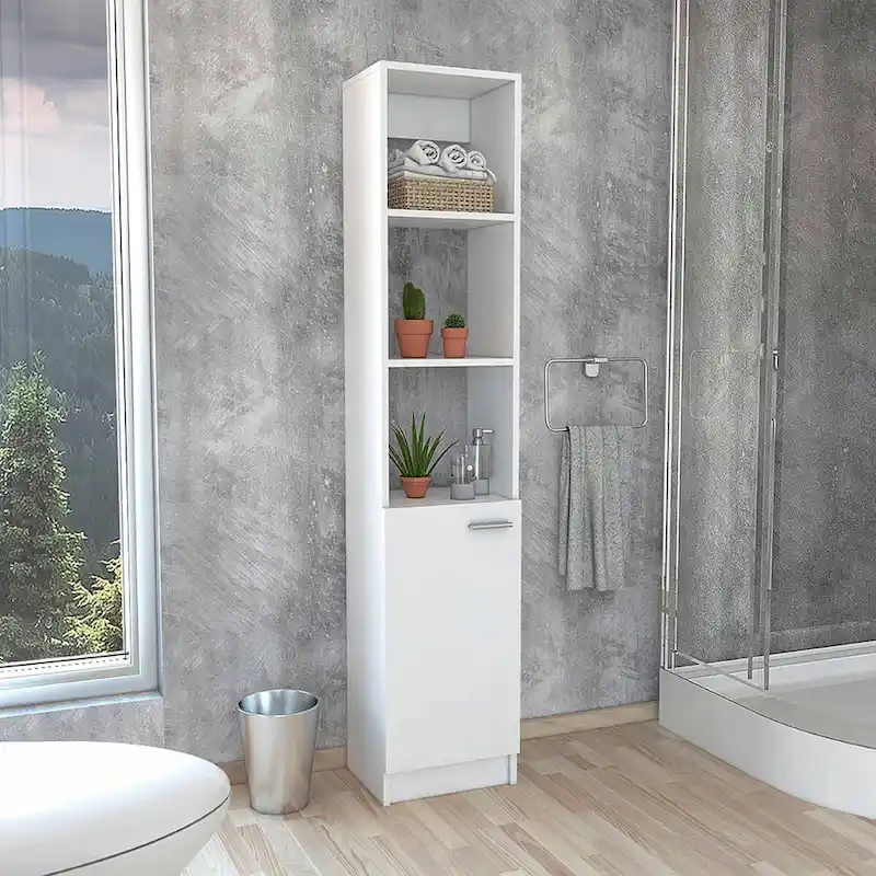 2-Shelf Rectangle Bathroom Linen Cabinet Light Oak/Black/White