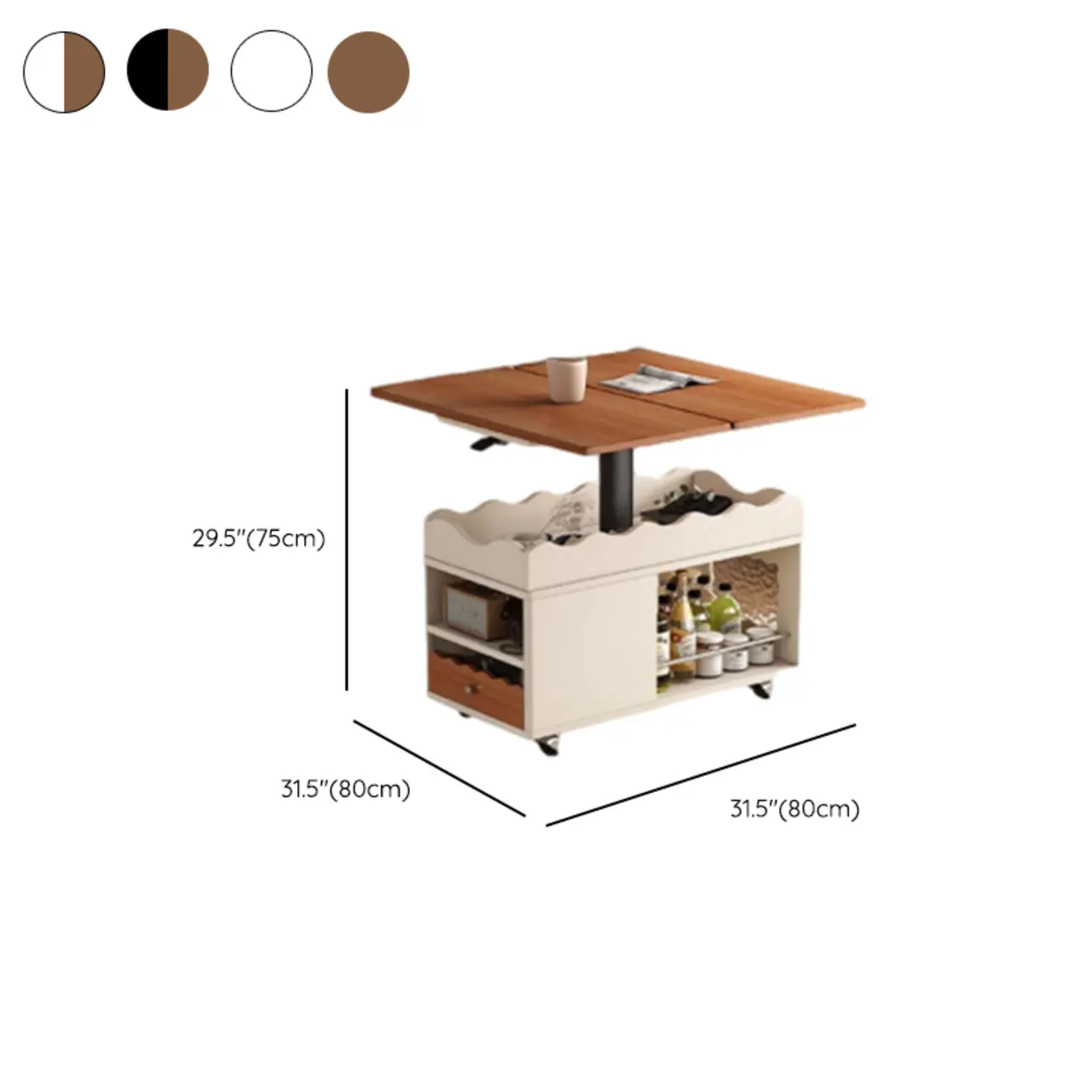 Adjustable Tabletop Modern Wood Side Table with Wheels