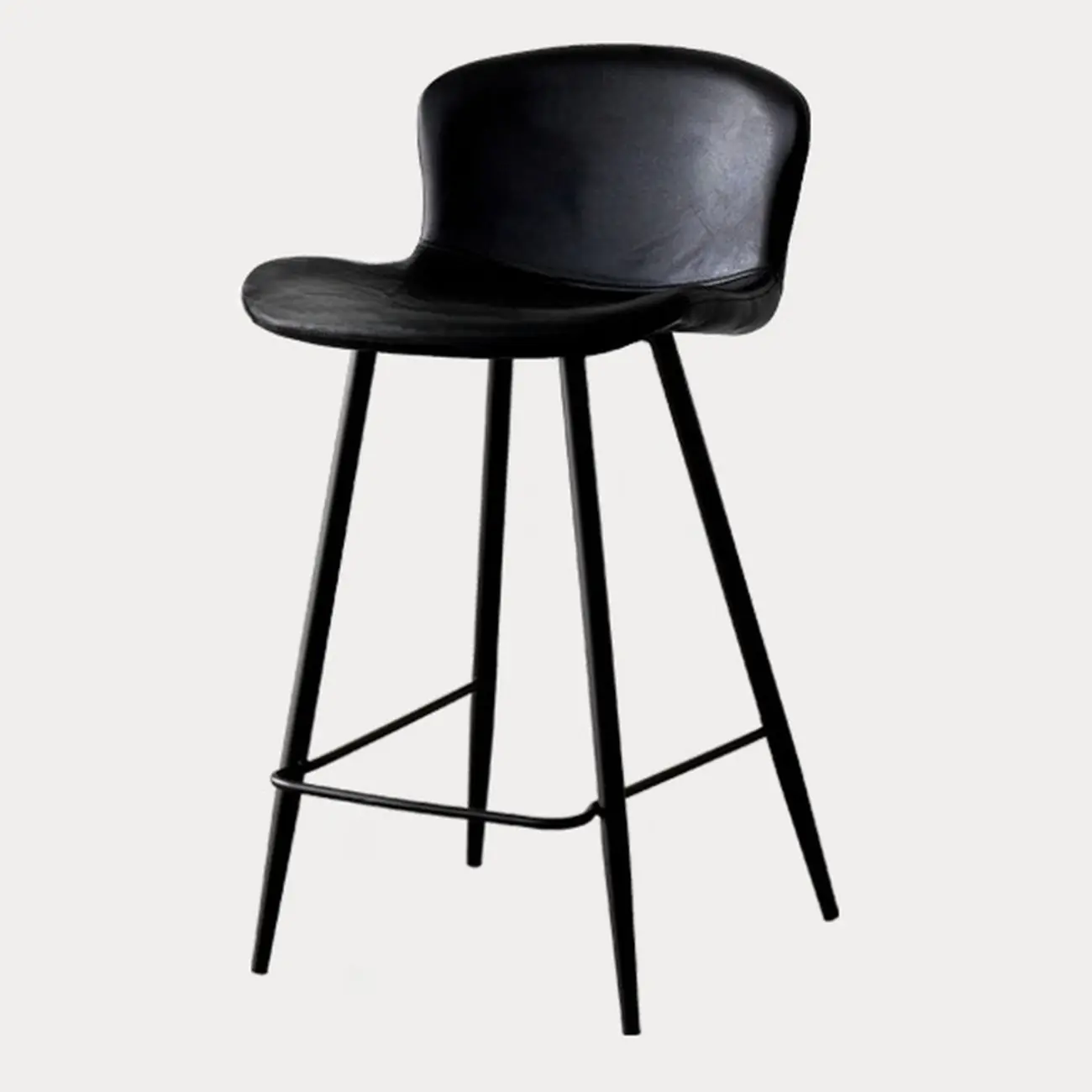 Mid-Century Modern Leather Bucket Bar Stools with Low Back
