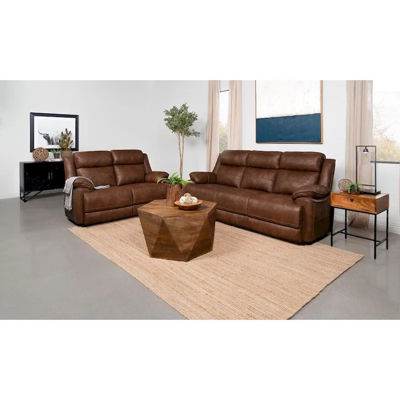 Dark Brown Upholstered Sofa & Loveseat — Living Room Furniture
