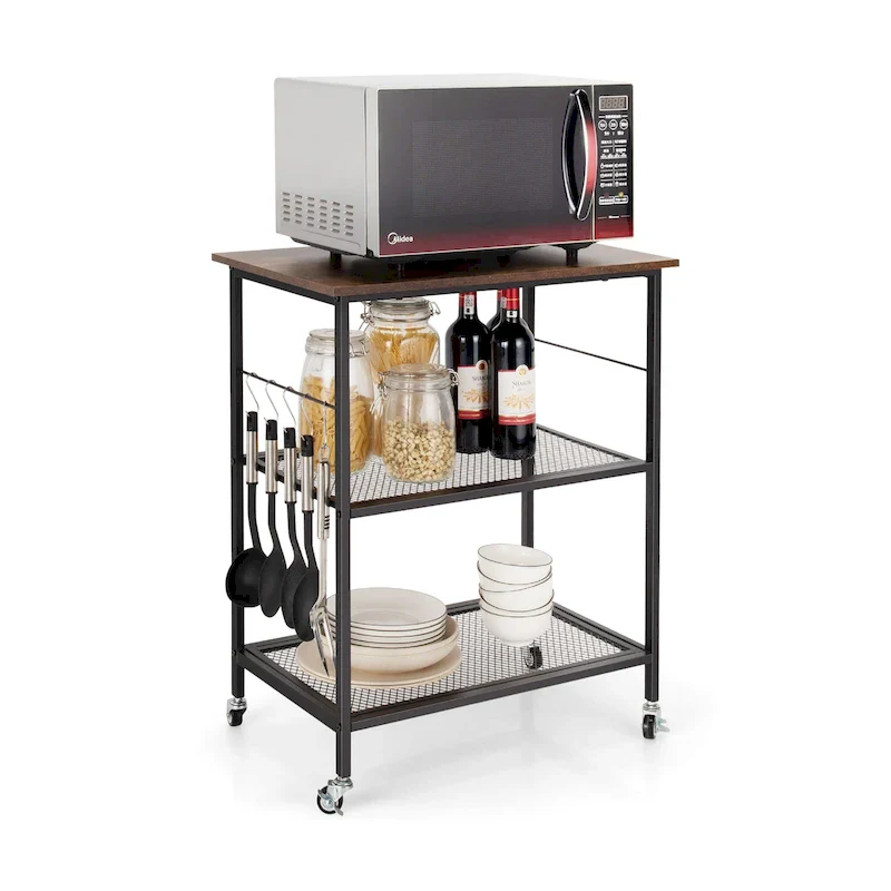 3-Tier Rolling Kitchen Cart, Coffee, Open Shelf, 1-Person Use
