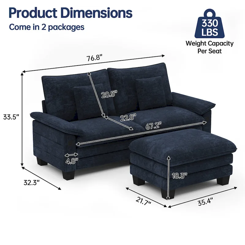 Modular Sectional Sofa with Ottoman and Deep Seat Sleeper