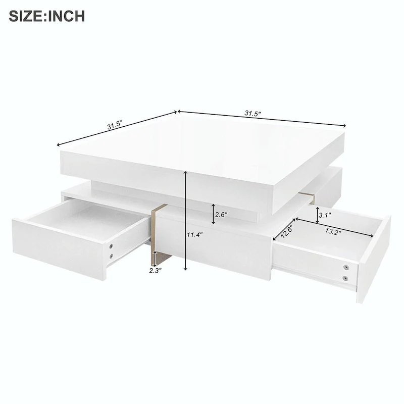 Stylish High Gloss Coffee Table with 4 Drawers