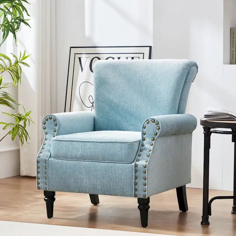 Mid-Century Modern Upholstered Accent chair with Solid Wood Legs