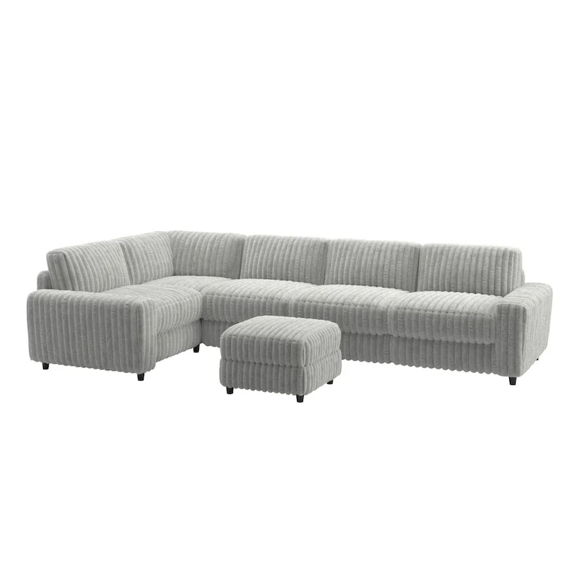 Veyron Furry Channel Fabric Down-filled L-Shape 4-Seat Modular Sectional Sofa with Ottoman by iNSPIRE Q Modern