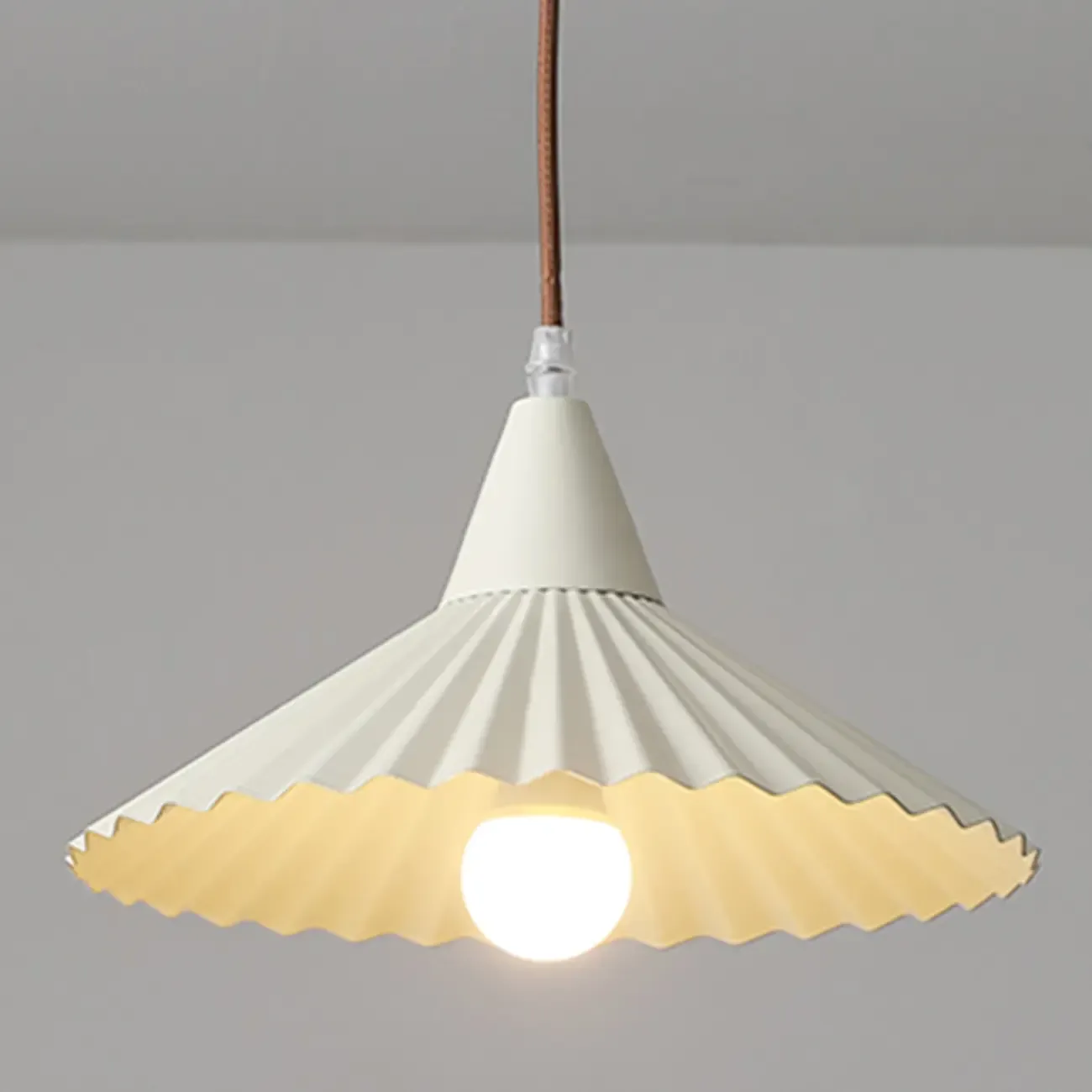 Modern Walnut Pleated Cone Pendant Light