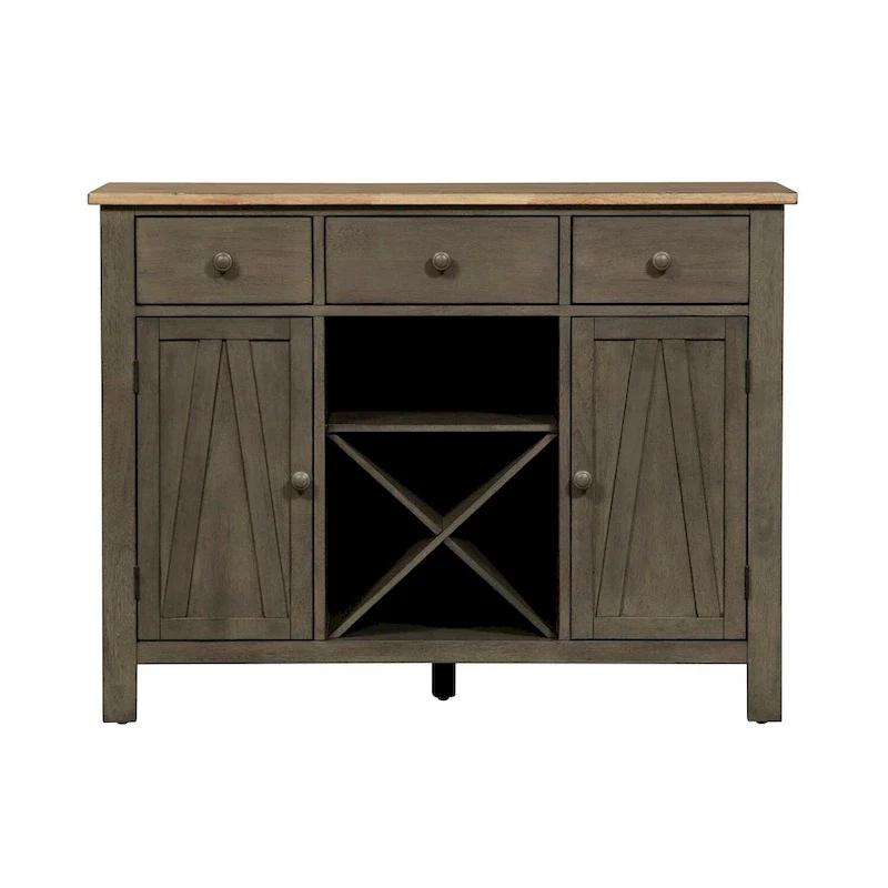 Grey & Sandstone Buffet Server – 3 Drawers, 2 Doors, Wine Storage