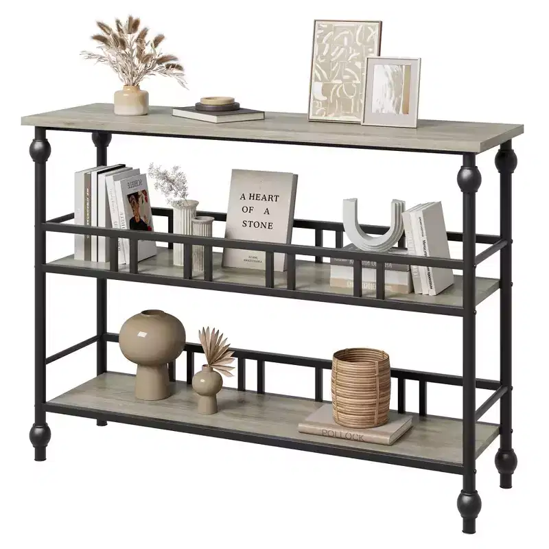 Garvee Console Table, 3-Tier Sofa Tables Narrow Entryway Table with Storage, 43 Behind Couch Table Industrial Hallway Table, Rustic Gray
