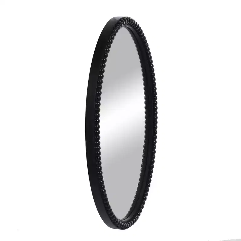 Wood Oval Mirror with Beaded Trim Black - StyleCraft