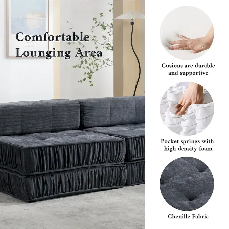 Convertible Sofa Bed,Modern Chenille Upholstered Sleeper Chair