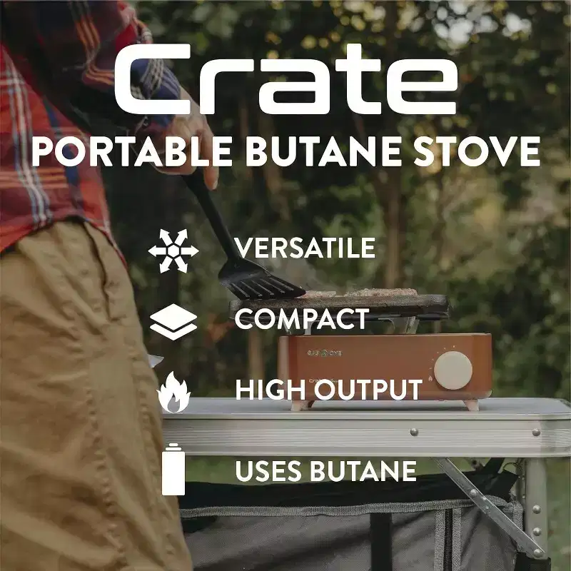 GasOne Butane Fuel Camp Stove - Crate Series - Mini Stove for Camping, Hiking  Portable Gas Stove with Spiral Flame, Brown