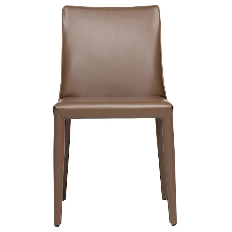 Brown Mid-Century Modern Vegan Leather Dining Chair, Single