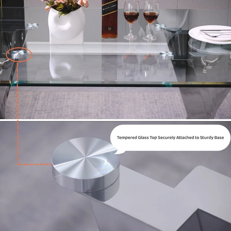 Modern Coffee Table Clear Tempered Glass Living Room Coffee Table with Geometric Base