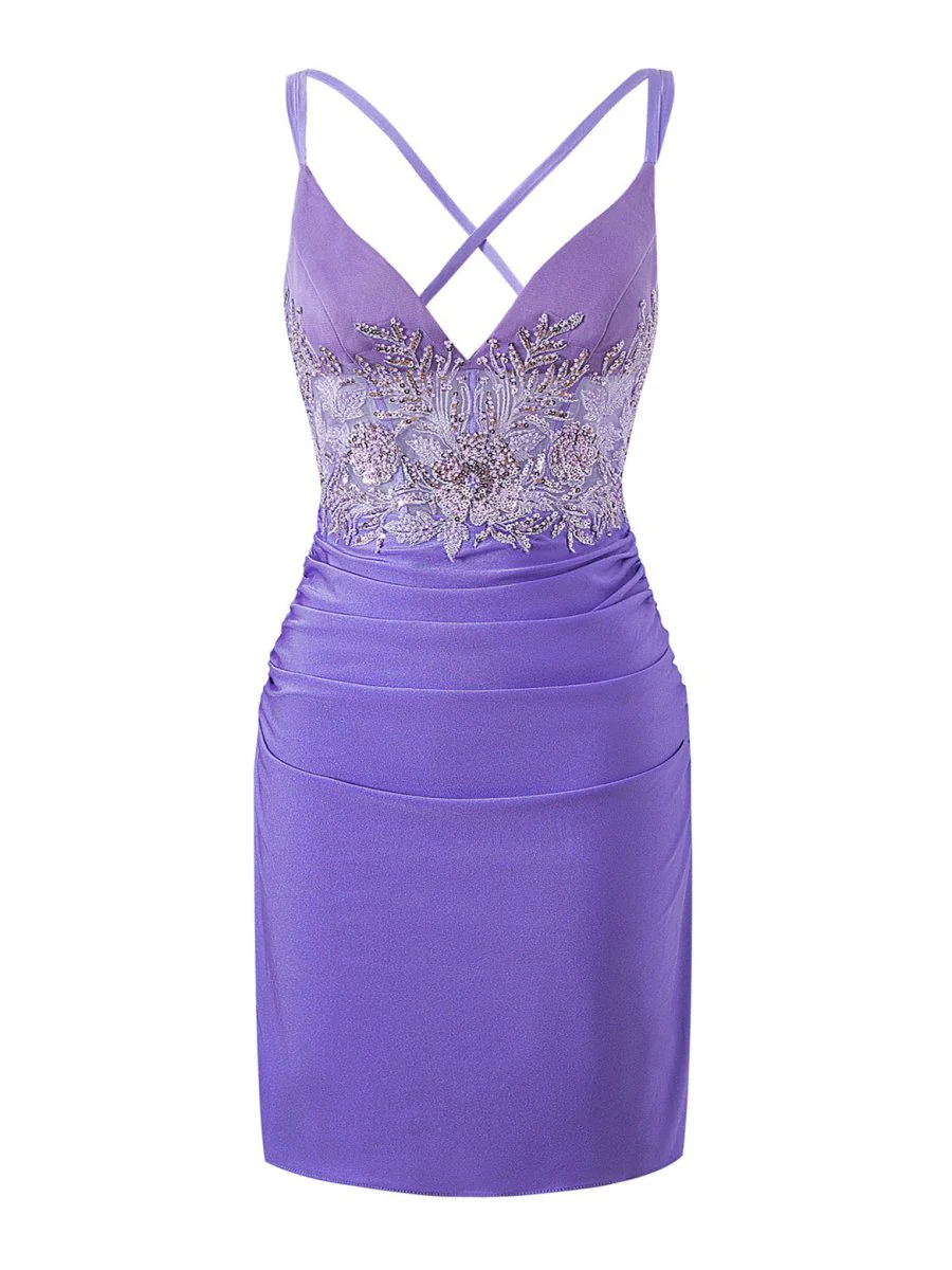 Sheath Short V Neck Jersey Homecoming Dress