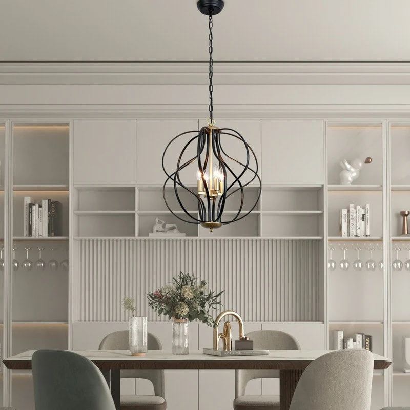 Maxax 4 - Light Unique Geometric Chandelier Wrought Iron Accents - 17.7*17.3*17.3