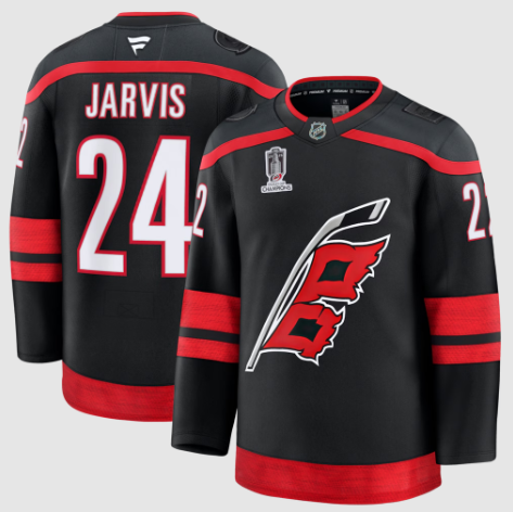 Carolina Hurricanes Seth Jarvis Fanatics Black 2026 Stanley Cup Champions Home Premium Patch Jersey