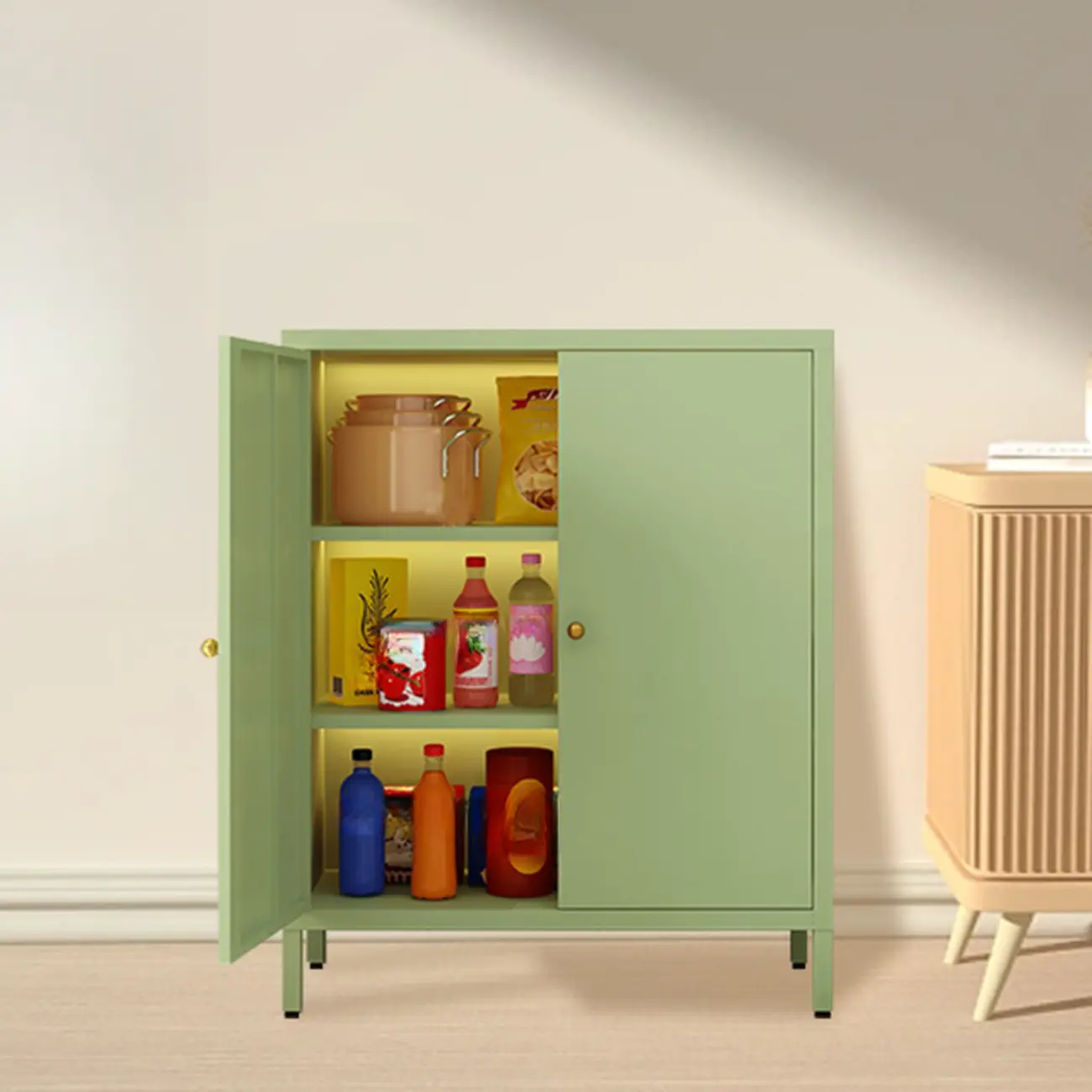 Modern Freestanding Cabinet for Living Room with Glass Door