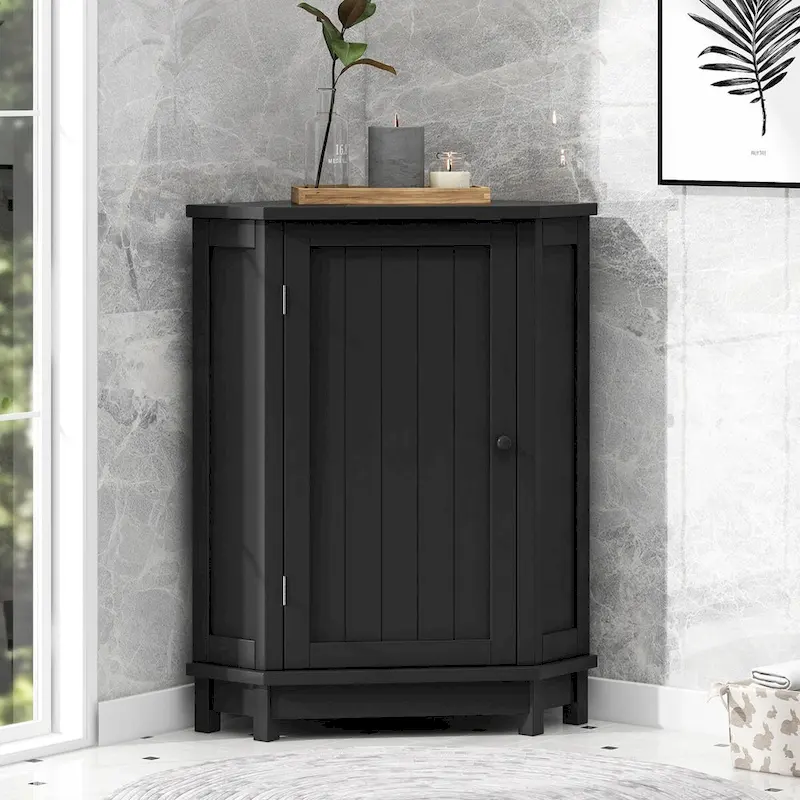 Black Triangle Corner Cabinet with Adjustable Shelves