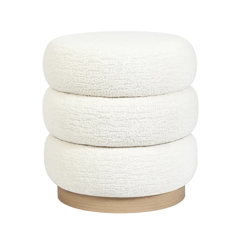 Adeco Teddy Round Upholstered Ottoman Stool