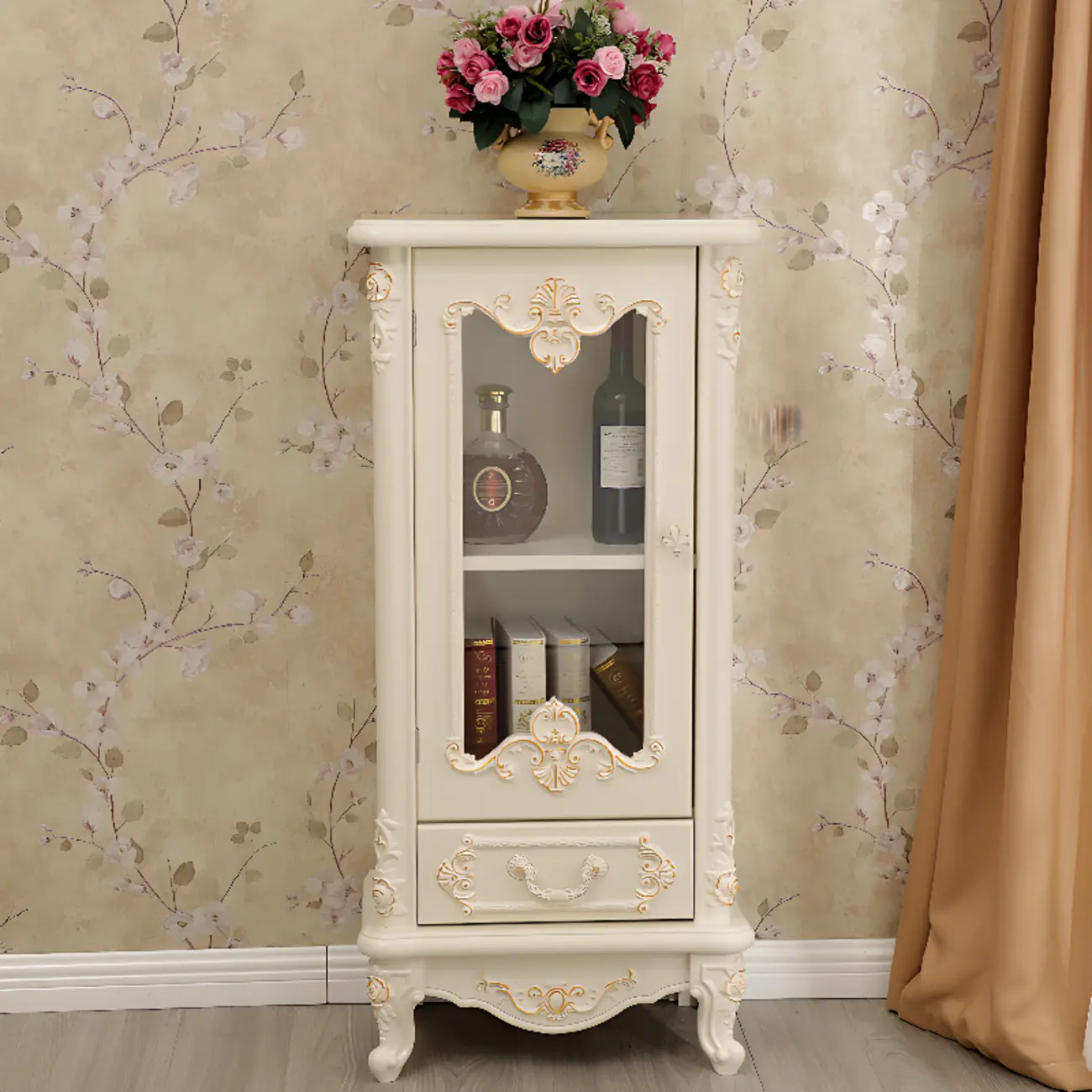 Scandinavian Wooden 2-Drawer Standard Curio Cabinet