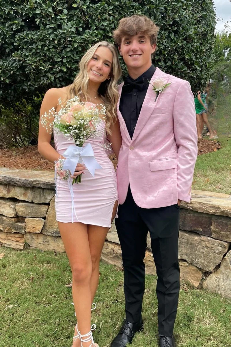 Pink - Strapless Bodycon Spandex Short Homecoming Dress With Slit