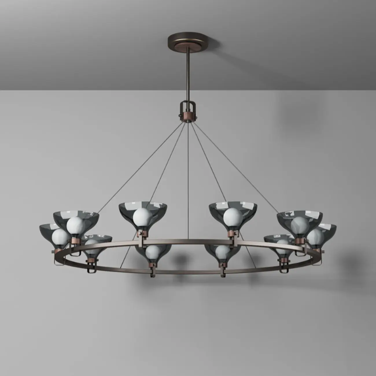 Black Industrial Metal Chandelier with Gray Glass Shade