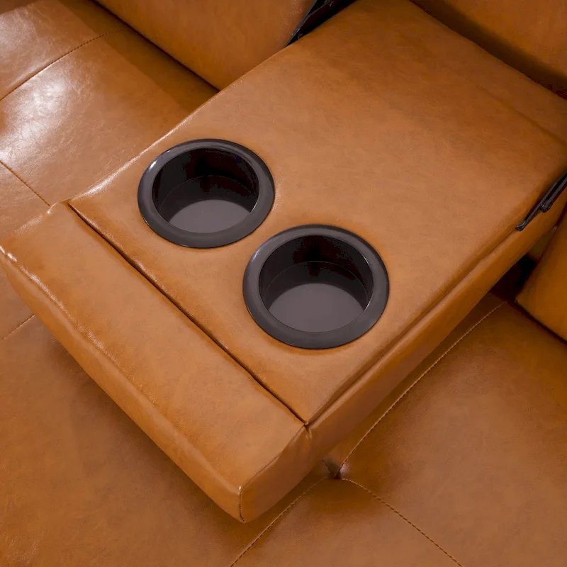 Futon Sofa Bed Couch with Armrest & Cupholders, Faux Leather Sofa Bed Couch Convertible Folding Reclining Small Couch