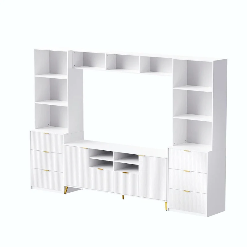 4-Piece Entertainment Wall Unit with 13 Shelves, 8 Drawers, and 2 Cabinets