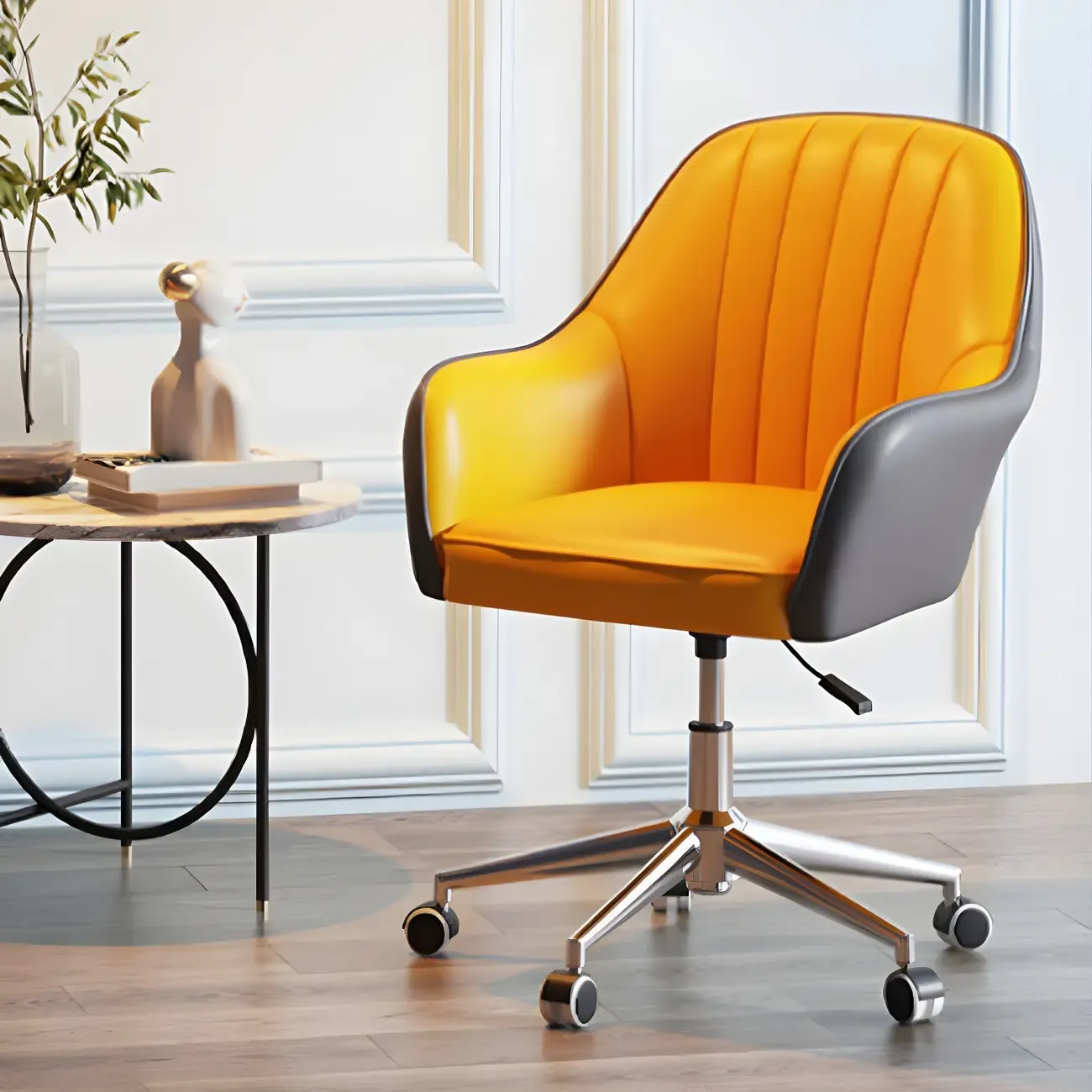 Modern Yellow Leather Swivel Office Chair