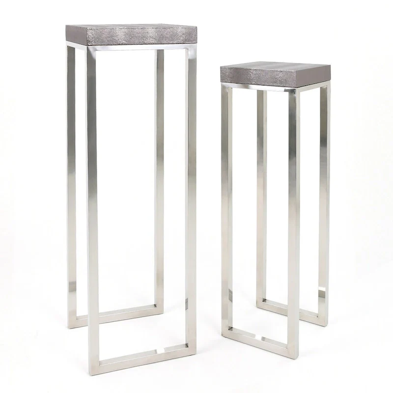 Empire Art Direct Silver Faux Lizard Leather Tall Nesting Tables (Set of 2) - 12 x 38