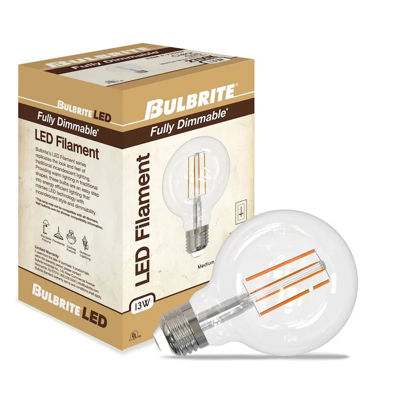 Bulbrite LED Filament Pack of (4) 13 Watt Dimmable G25 Light Bulbs with a Clear Finish and Medium (E26) Base - 2700K