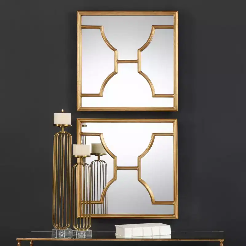 Uttermost Misa 24 Square Antique Gold Wall Mirrors Set of 2