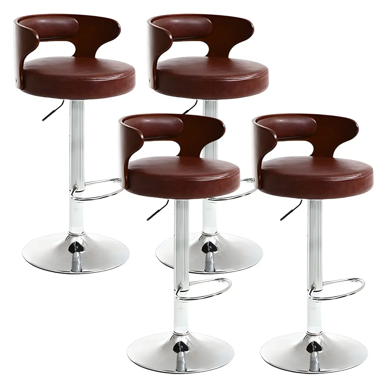 Adjustable Round Leather Swivel Bar Stools with Back