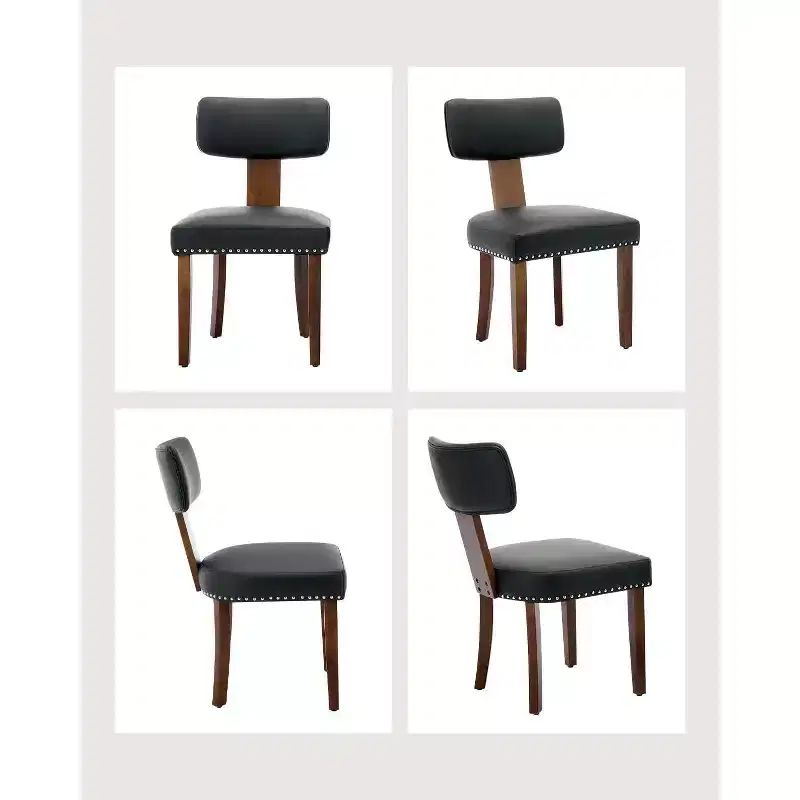 Dining Chairs black, Modern Leather Kitchen Chairs, Upholstered Side Chairs, Curved Backrest Dining Chairs with Hardwood Frame,