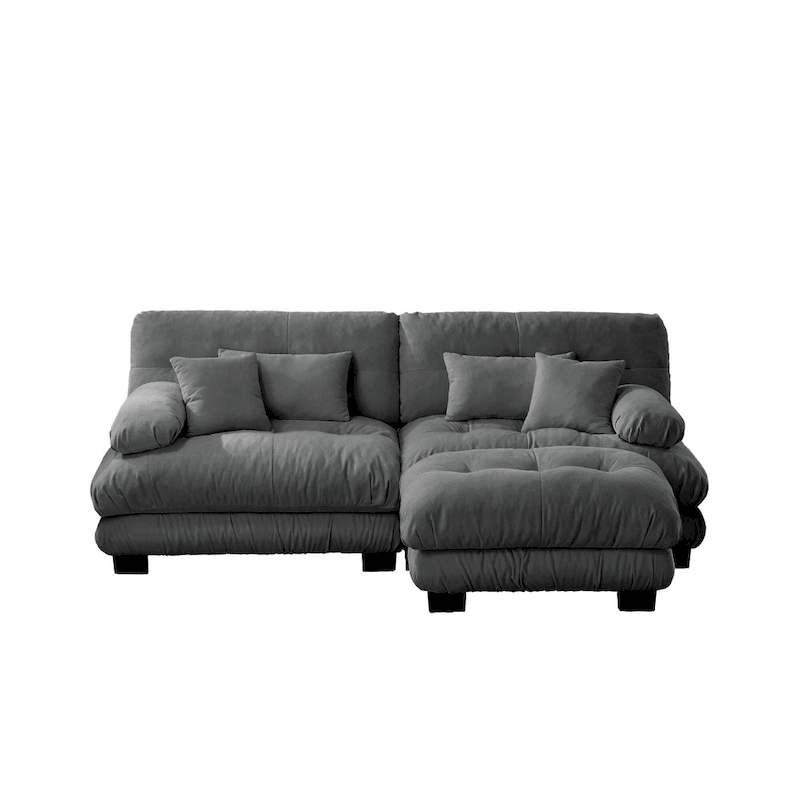 L Shaped Loveseat Sofa Chenille Sectional Couch with Lumbar Pillows