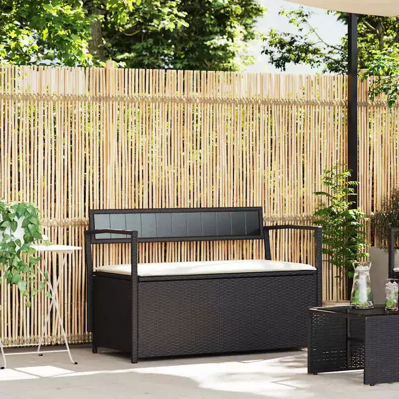 vidaXL Garden Storage Bench PE rattan, powder-coated steel, plywood