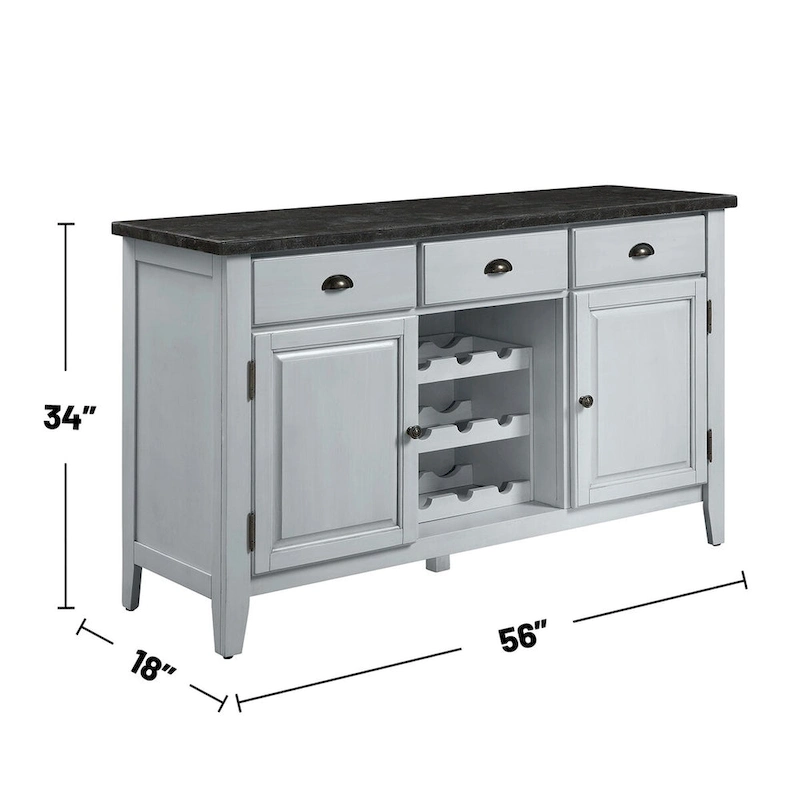 Rectangular Marble Top Server in Antique White