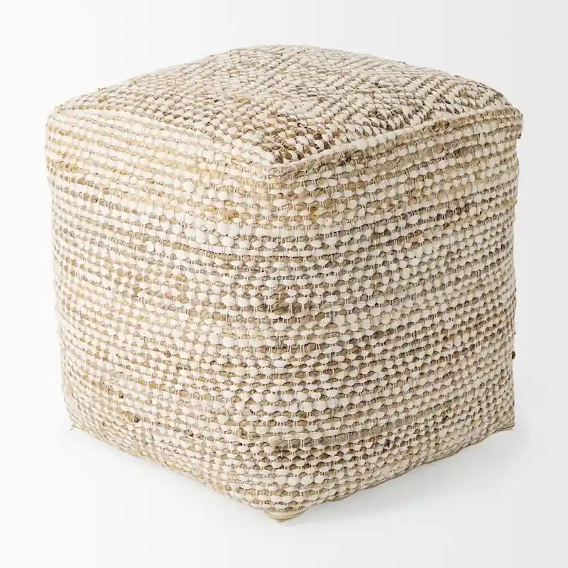16-Inch Square Pouf – Hemp & Cotton, Cream and Beige Stripe