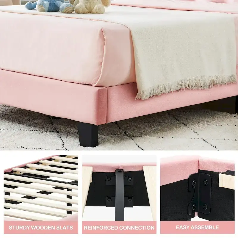 Upholstered Kids Tufted Bed Frame with Headboard