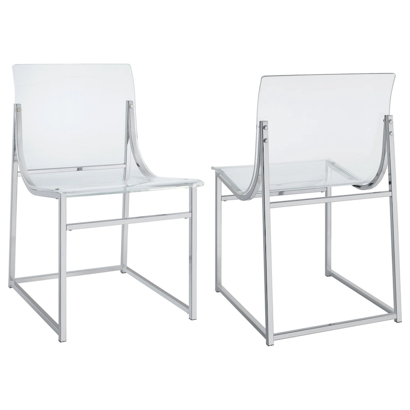 Dino 18 Inch Dining Side Chair Set of 2, Acrylic Clear Curved Seat, Chrome