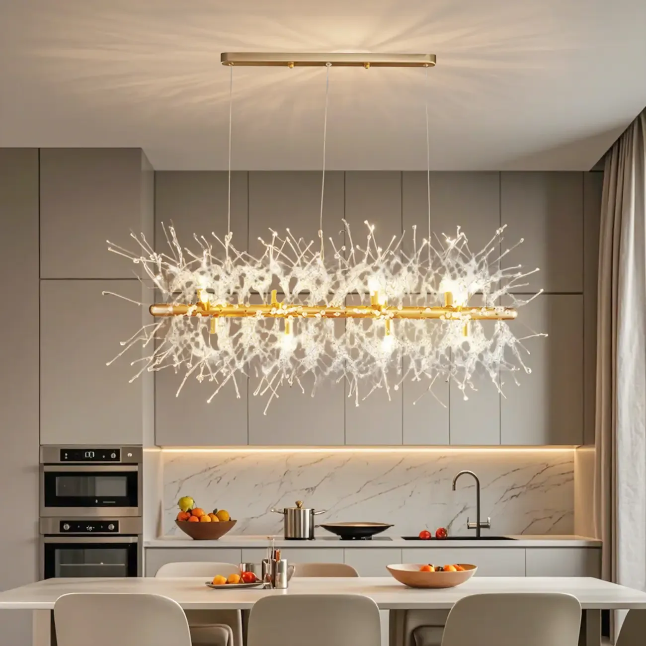 Golden Geometric Crystal Island Light Adjustable Hanging Length