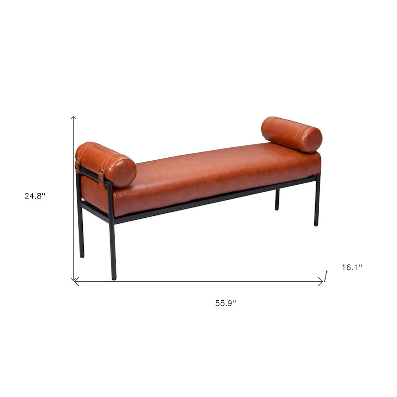 HomeRoots 56 Brown Faux Leather Upholstered Bench - 55.9' X '24.8' X '16.1