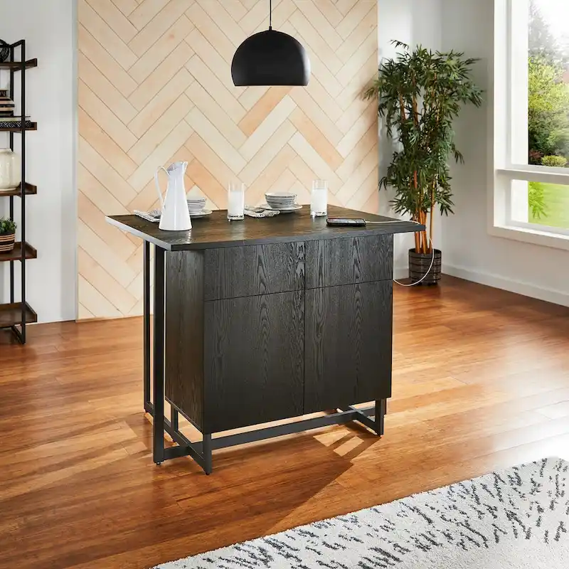 Oyala Black Finish 2-door Kitchen Island with Power and USB outlets by