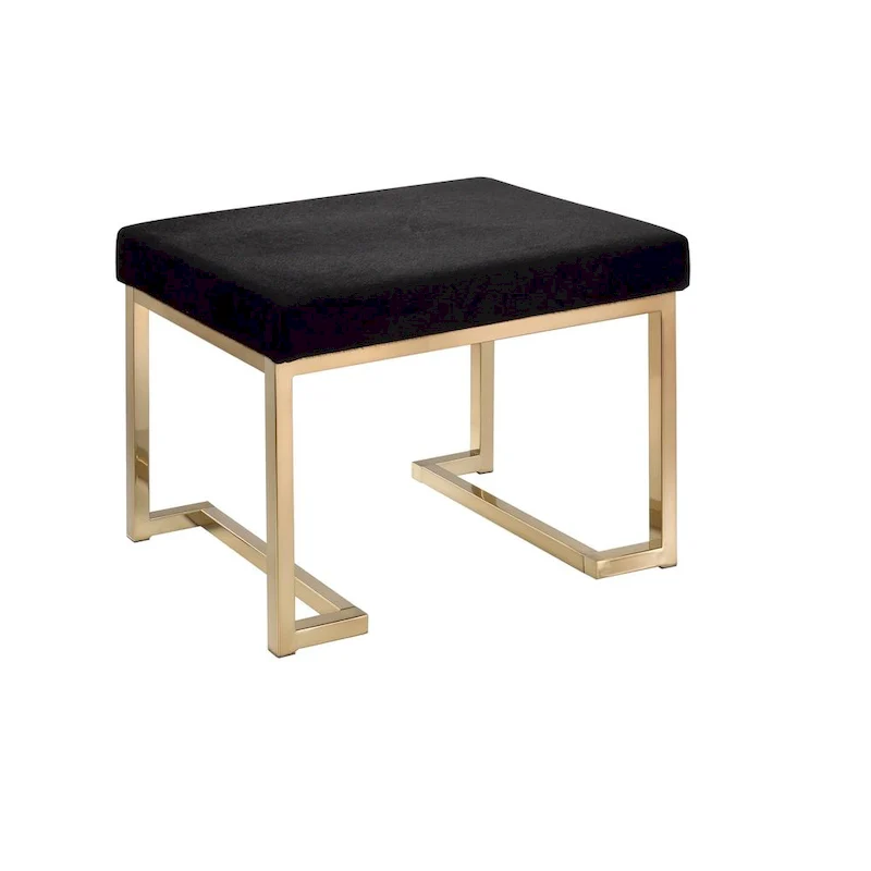 Black Fabric Ottoman with Champagne Metal Base, 1-Seat