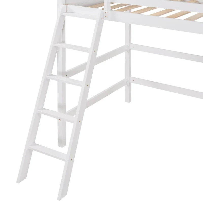 Gray / Espresso / White Twin Loft Bed with Ladder, 1-Person