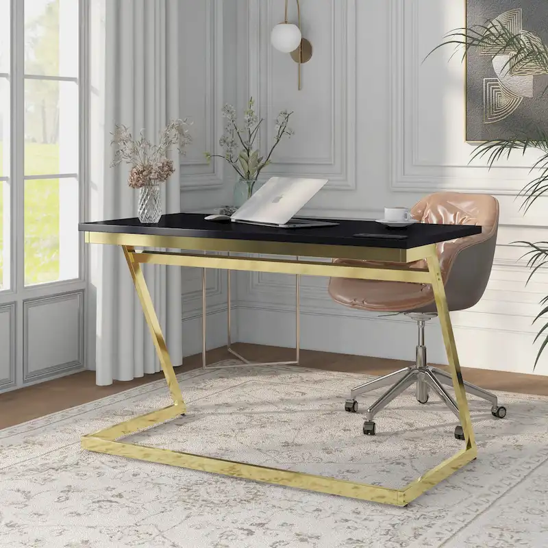 Rosalinda Glam 47-inch Steel Computer Desk with USB Ports by