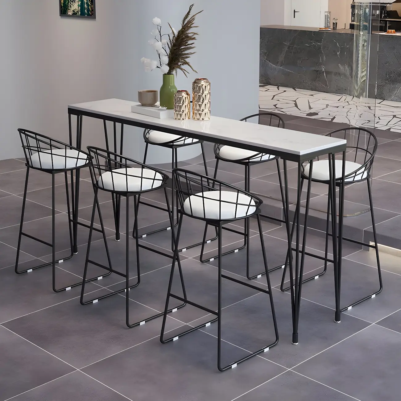 Sleek Black Faux Marble Top Bar Tables