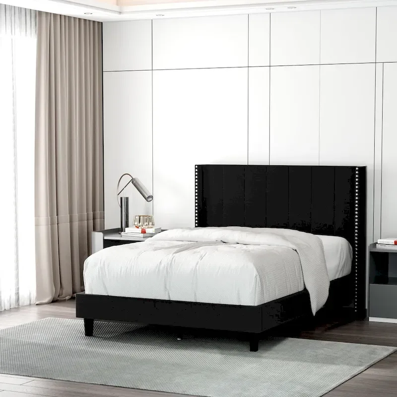 Modern Upholstered Tufted Headboard Platform Bed Frame