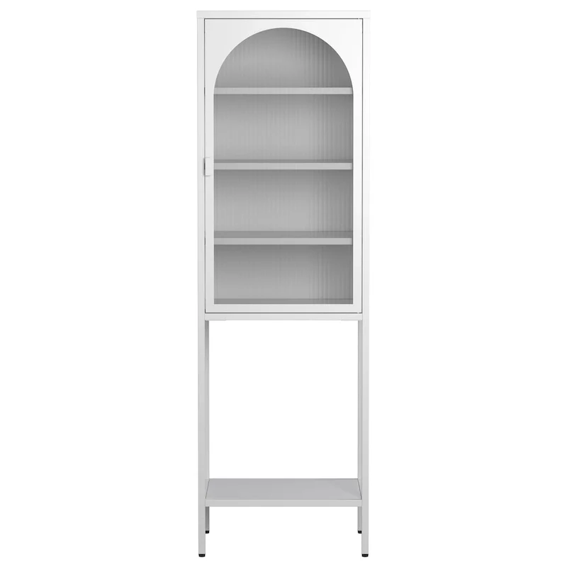 White / Black Arch Glass Door Metal Display Cabinet, 5-Tier, 1-Person Assembly