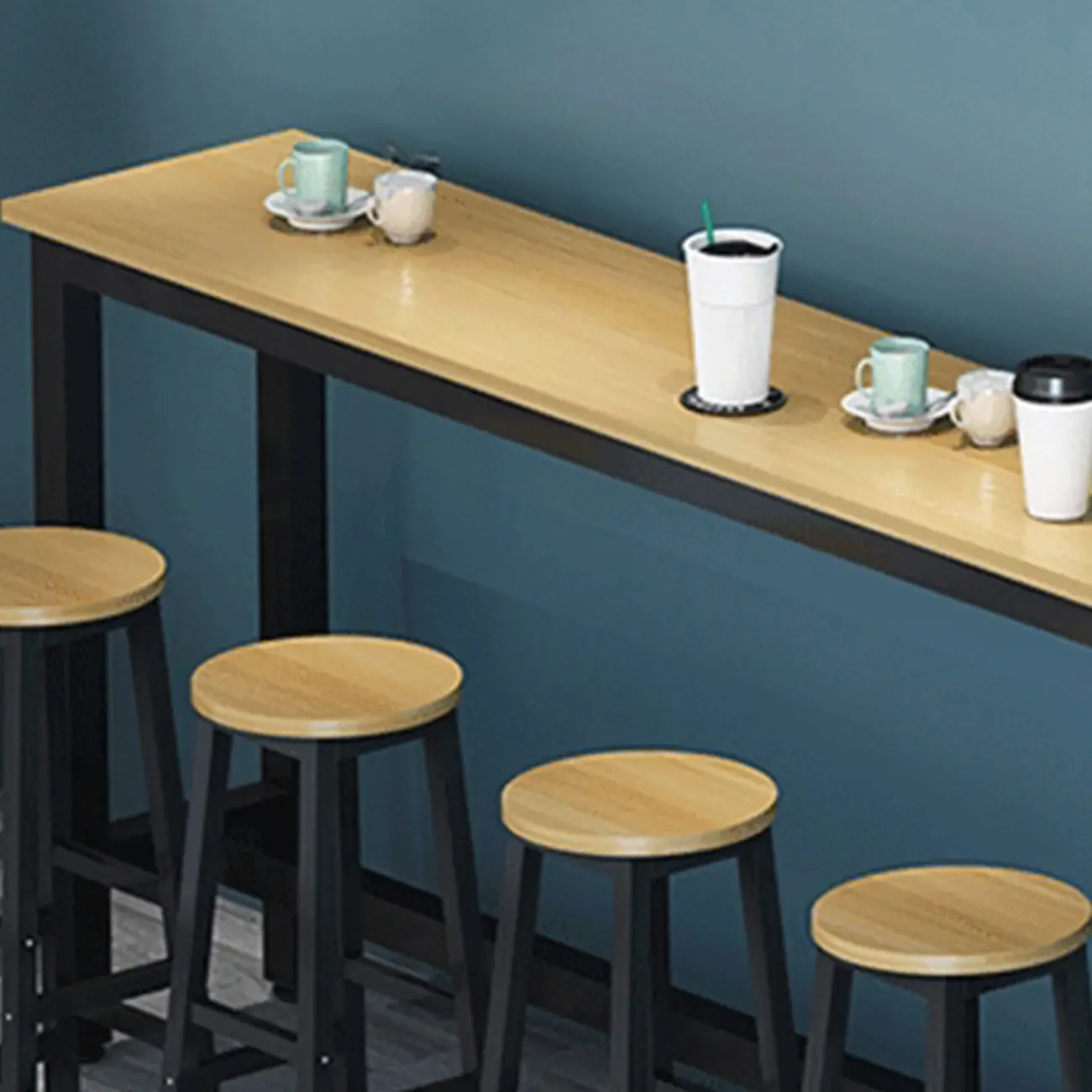 Simple White Rectangular Wood Bar Table With Footrest